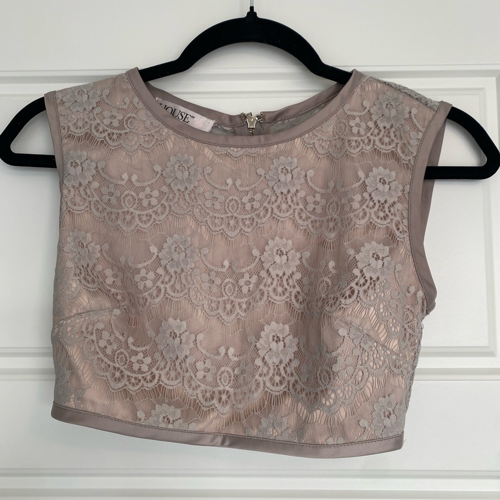 House of CB Lace Crop Top - Dusty Mauve Size XS